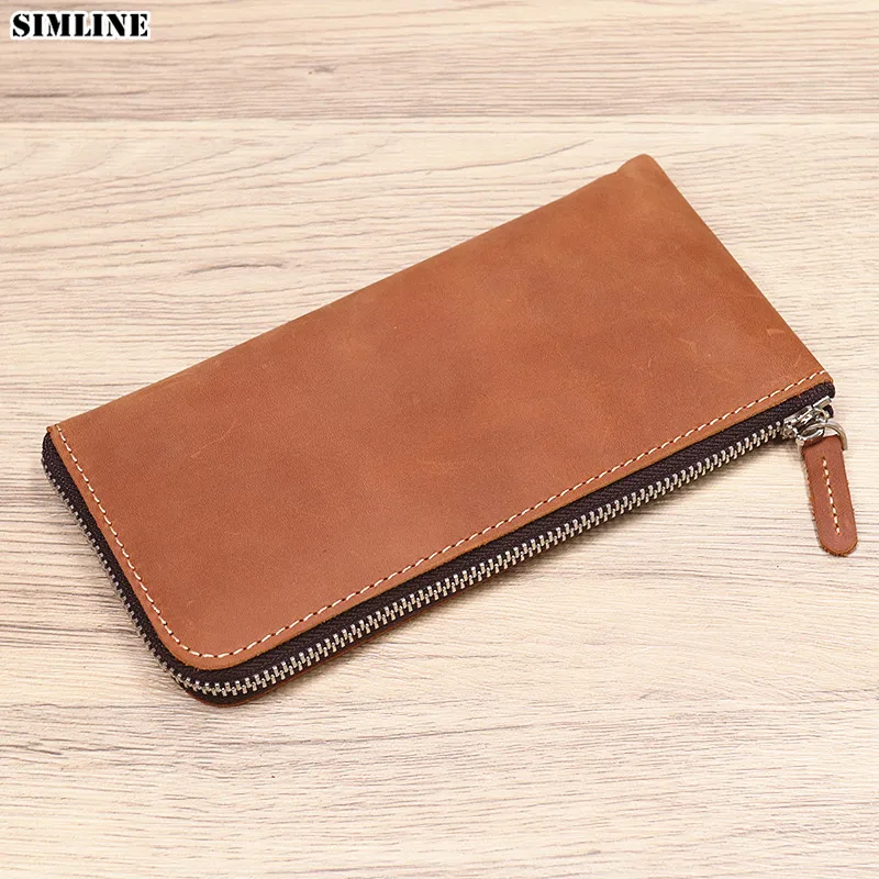 Мужской винтажный кошелек из натуральной коровьей кожи длинный бумажник на