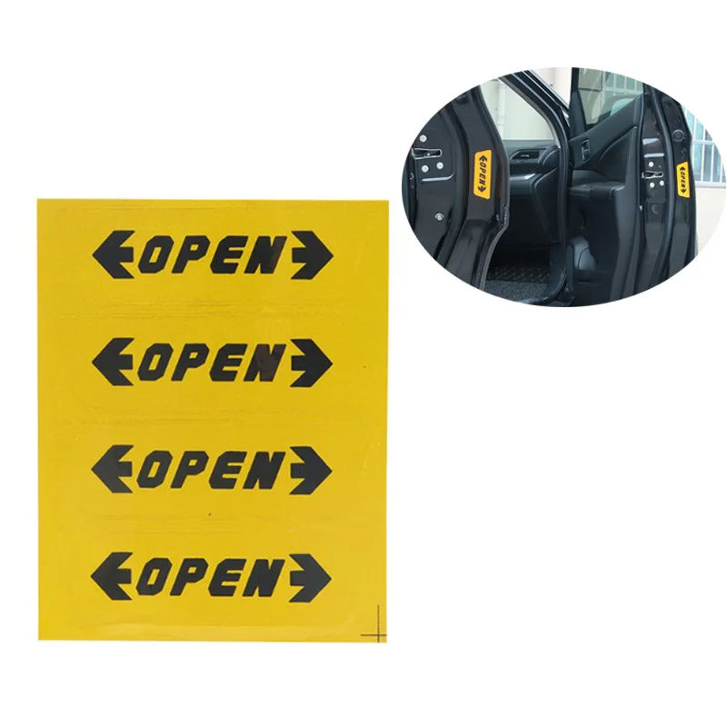 4Pcs/set Auto Stickers Reflective Tape Car Door OPEN Warning Sign Safety Tips Notice Decals Accessories Exterior | Автомобили и
