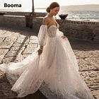 Кружевные пляжные свадебные платья Booma, милое ТРАПЕЦИЕВИДНОЕ платье для невесты в стиле бохо со съемными пышными рукавами и бантом, Длинные свадебные халаты