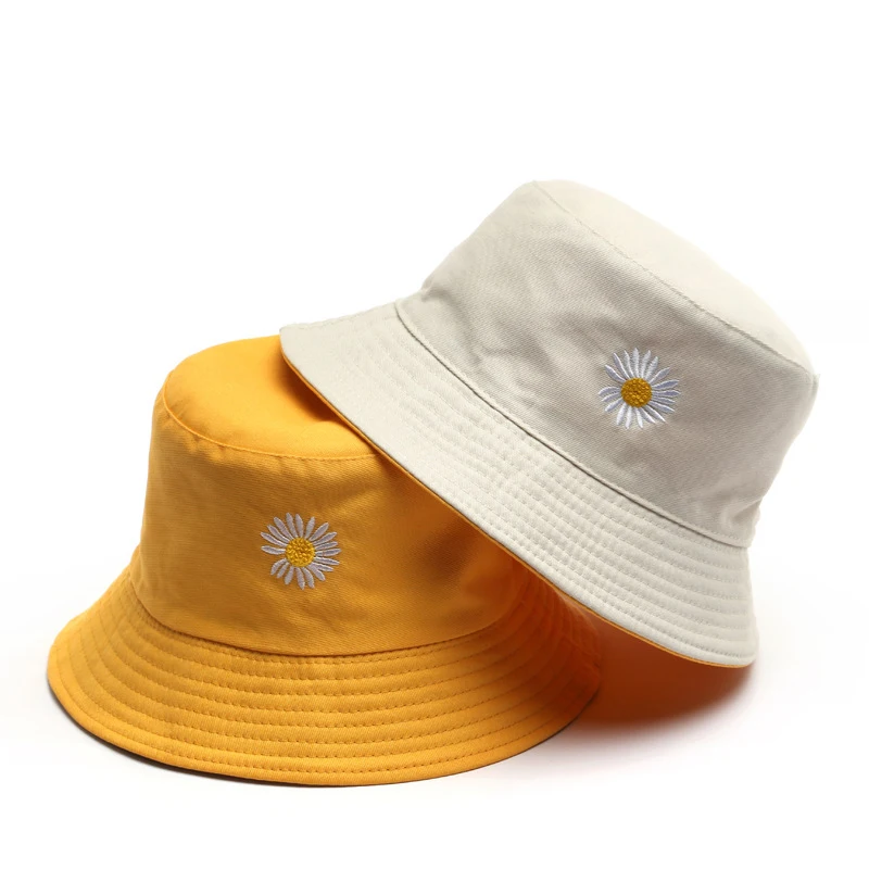 

Bucket Hats for Women Double-Side Floral Embroidered Fisherman Hat Men Outdoor Climbing Fishing Caps Solid Cotton Sunscreen Cap