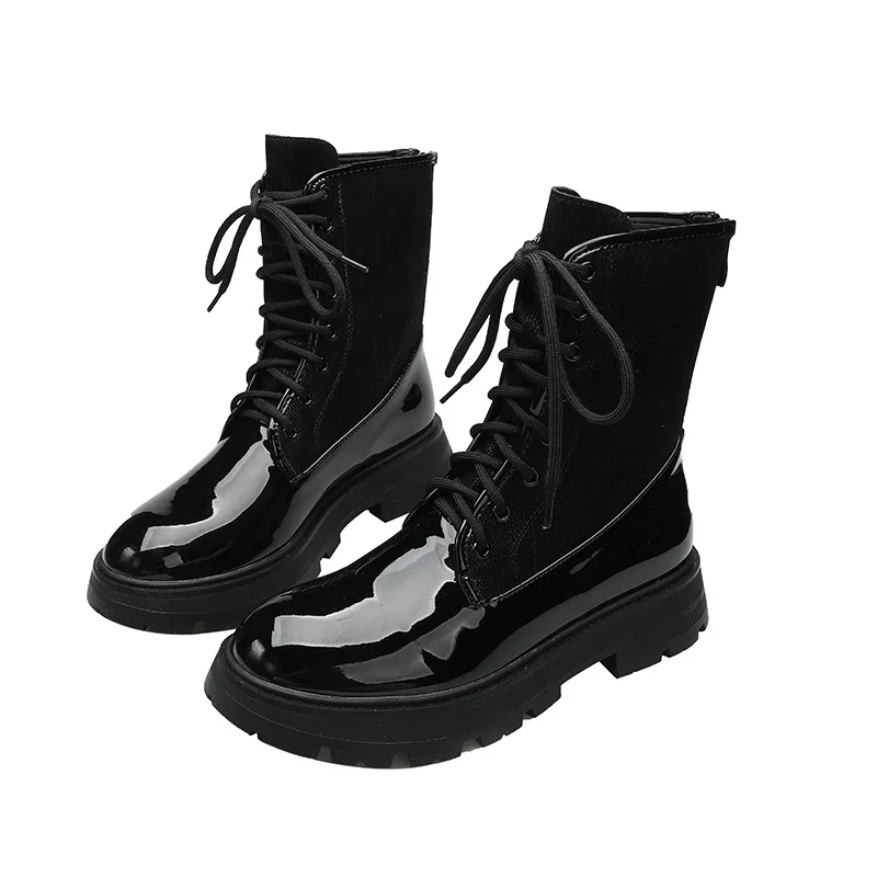 

Зимние кожаные ботинки Odinokov, женские ботинки на платформе, на шнуровке, на молнии, высокие женские черные ботинки, ботильоны со шнуровкой