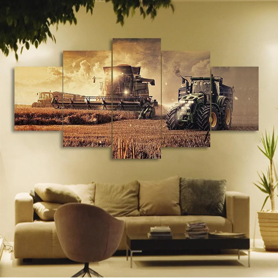 

5 Piece Canvas on Farm Tractor Poster CanvasPrint Picture Oil Painting for Wall Art Home Decor Frame Work Art Paitning