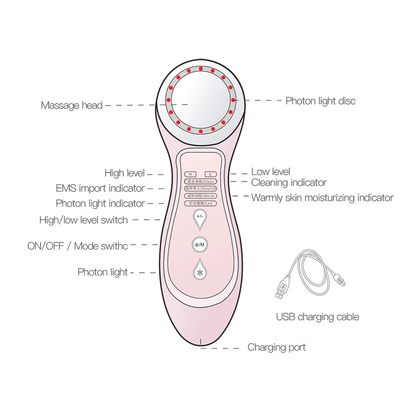 4 цвета светодиодный, фотонный массажер для лица EMS теплый уход за кожей против старения лица лифтинг аппарат для омоложения кожи 38