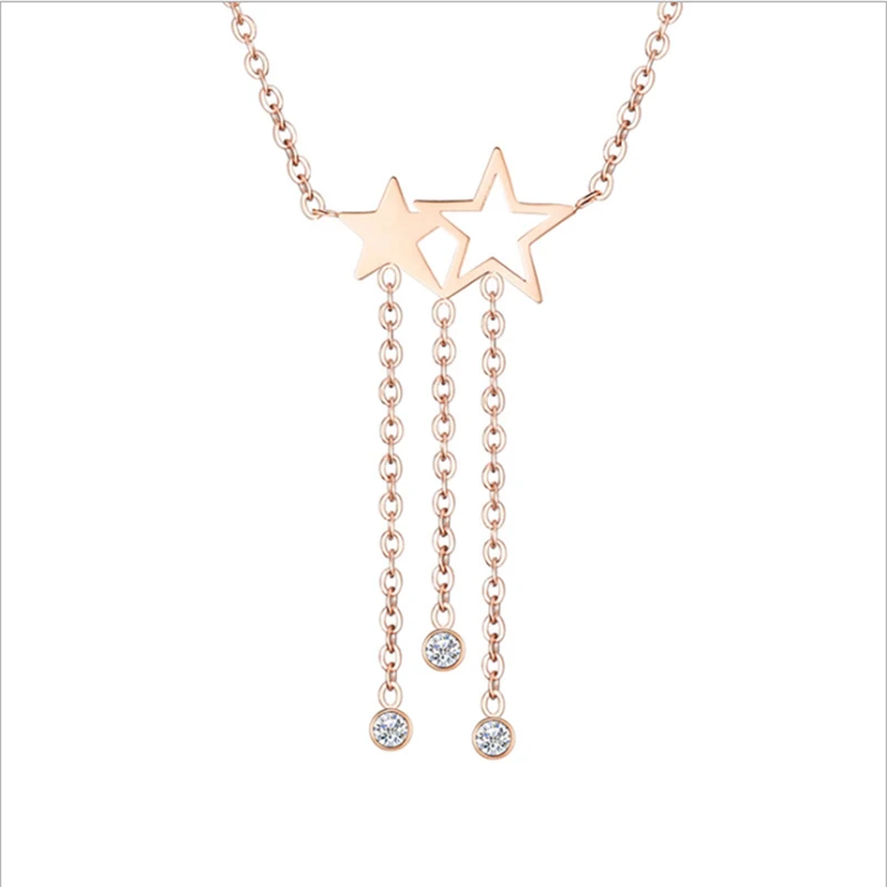 

Five-pointed Star Pendant Necklace Titanium Gold Stainless Steel Inlaid Zircon Jewelry Fashion Charm Ladies Party Birthday Gift