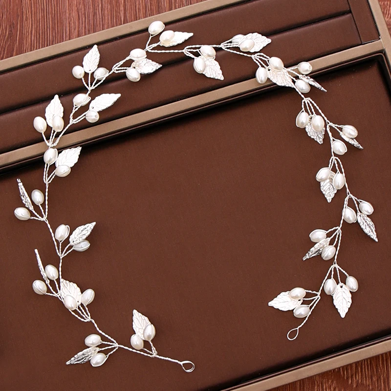 

Wedding Hair Accessories Silver Color Leaf Pearl Headband For Women Bridal Tiara Headband Wedding Hair Ornaments Headpiece