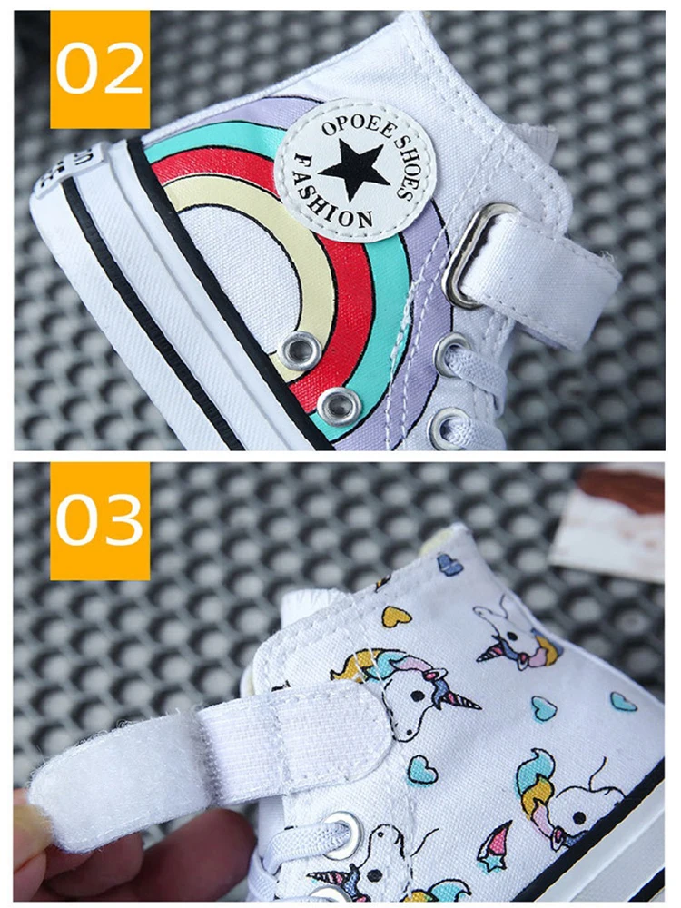 

Comfortable Cartoon Children's Canvas Shoes, Baby Print Flat Casual Sneakers with Graffiti and Rainbow Patterns 2021