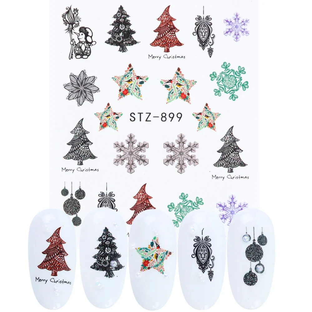 12pcs Xmas Nail Sticker Wraps Decal Snowflake Animal Christmas Tree Flower Decals Winter Water Transfer Slider JISTZ892-905