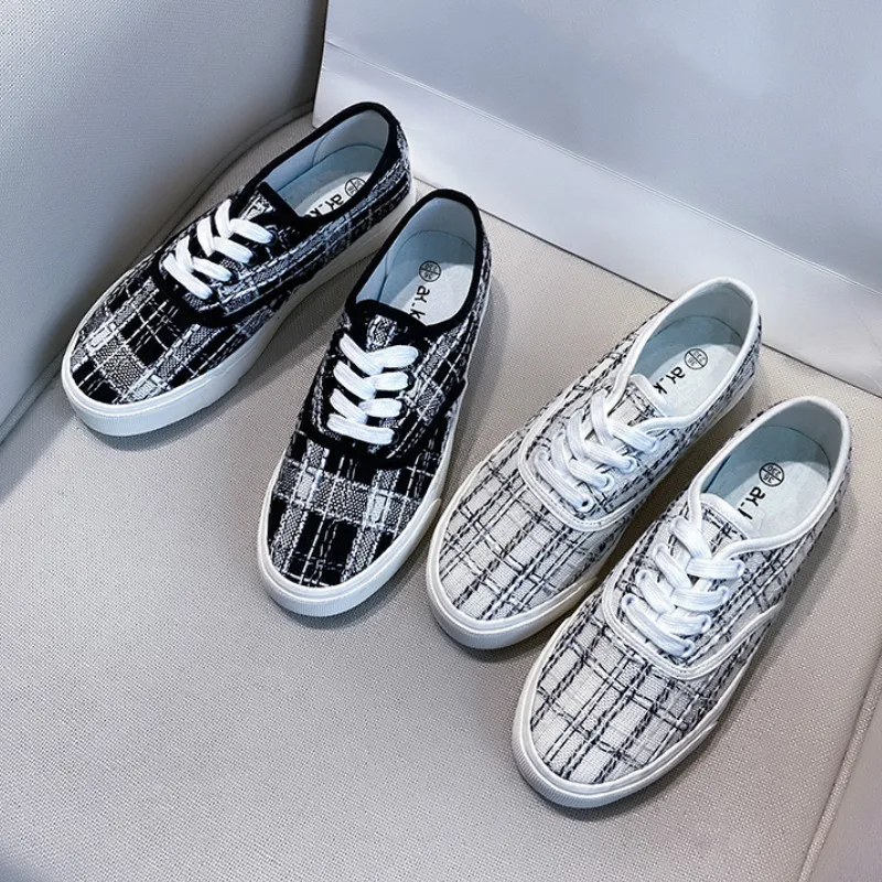 Кеды женские в клетку Вулканизированная плоская подошва удобные дышащие