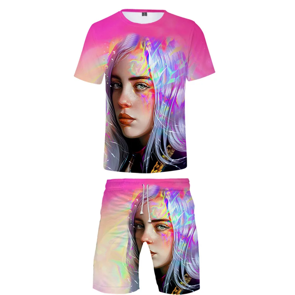 Billie Eilish Never Broke agne, комплект из 2 предметов с 3D принтом, летняя популярная хип-хоп модная уличная футболка, комплект из рубашки и коротких штанов