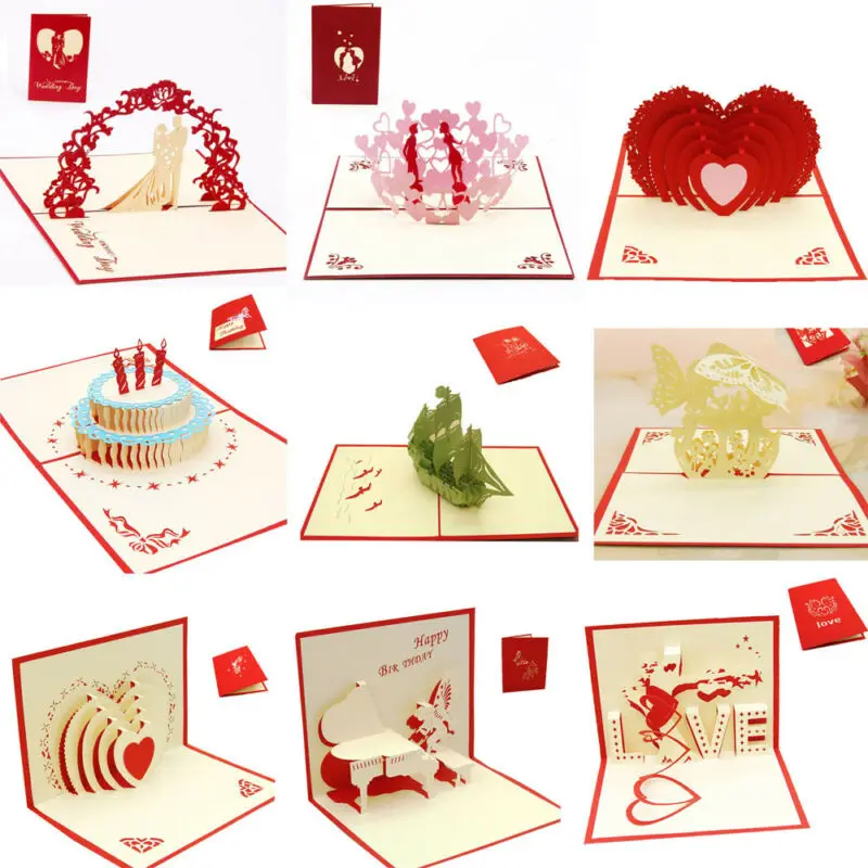 10 шт 3D всплывающие открытки на день рождения День Святого Валентина ручной