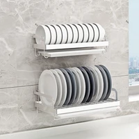 304 stainless steel wall mounted dish drying rack kitchen organizer drain holder plate storage shelf sink drainer cutlery box