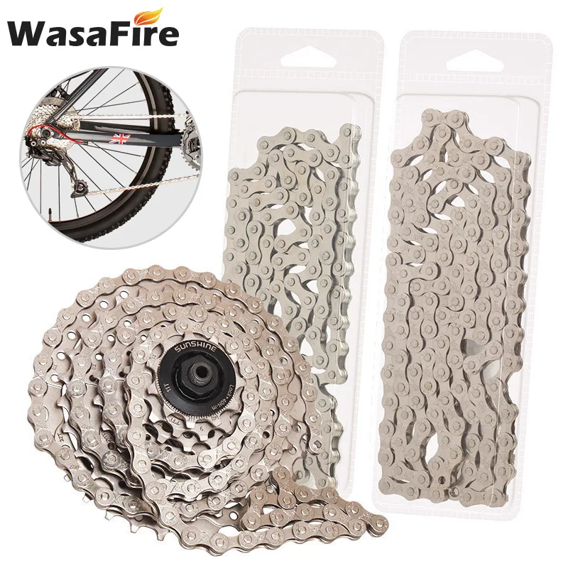 

WasaFire Bicycle Chain 6 7 8 9 10 11 Speed Velocidade Carbon Steel TI Silver Mountain Road Bike MTB Chains Part 116 Links
