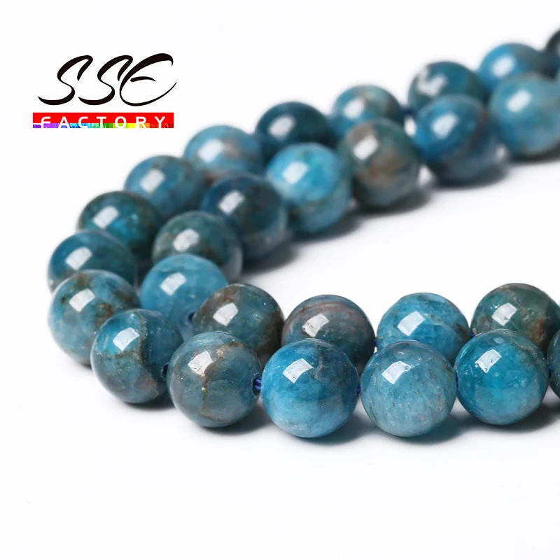 

AAA+ Natural Blue Apatite Stone Beads 4 6 8 10 12 mm Pick Size 15" Strand For Jewelry Making DIY Bracelet Necklace Accessories