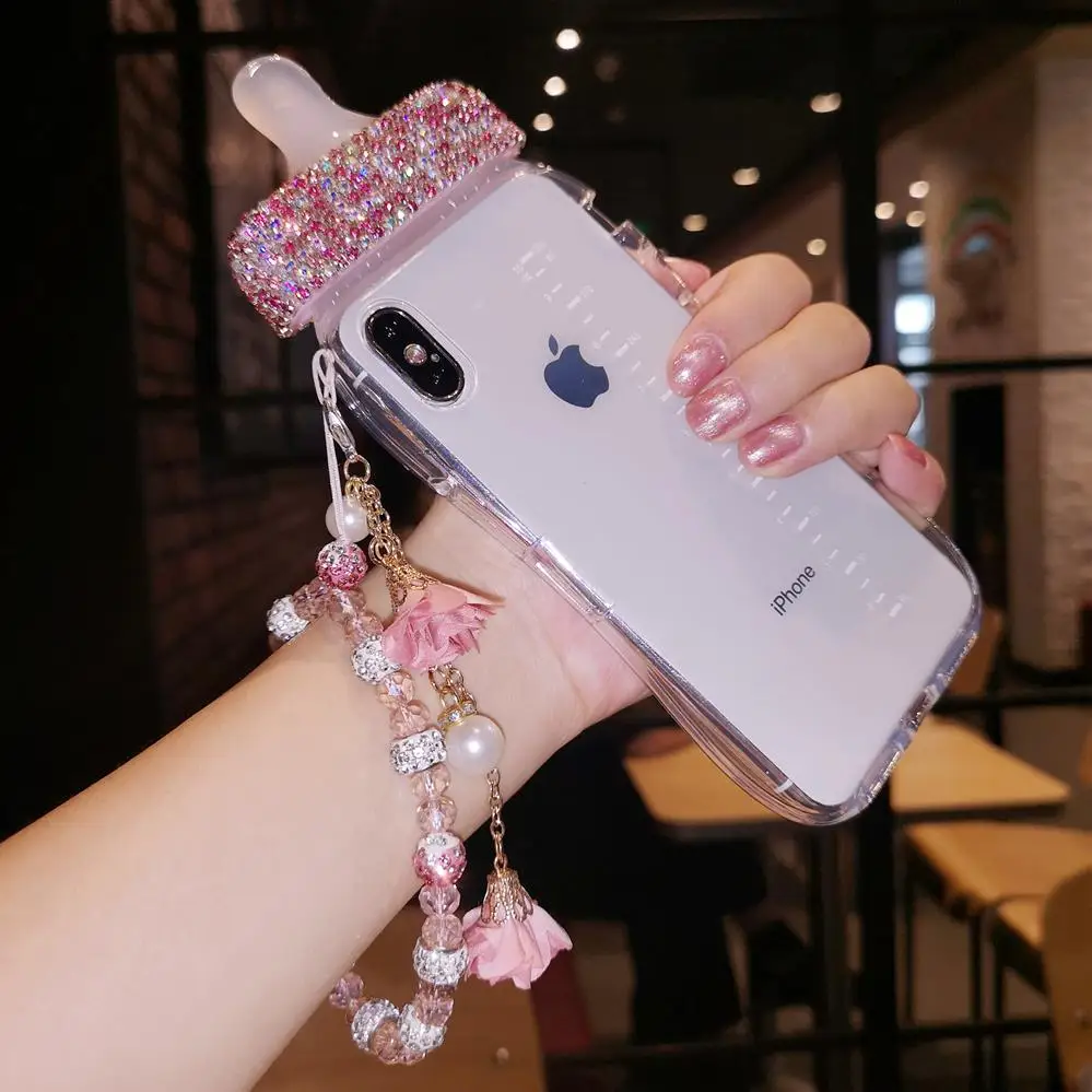 Блестящий Мягкий чехол с детскими бутылками для iphone XS Max прозрачный ремешком iPhone