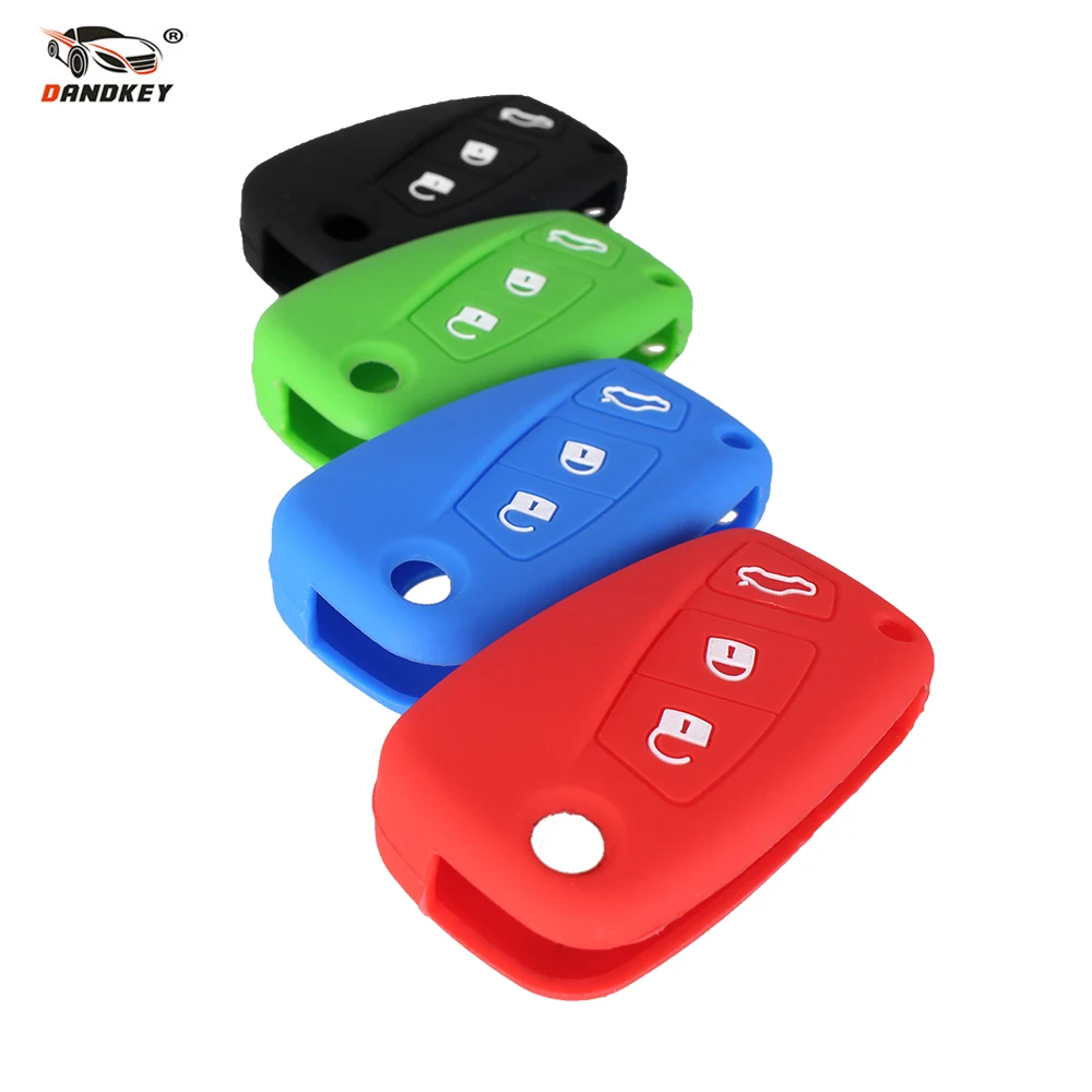 

Dandkey Flip Silicone Remote Key Shell Case Cover For FIAT 500 Punto Ducato Stilo Panda Bravo Navy Minibus Doblo Grande 3 Button