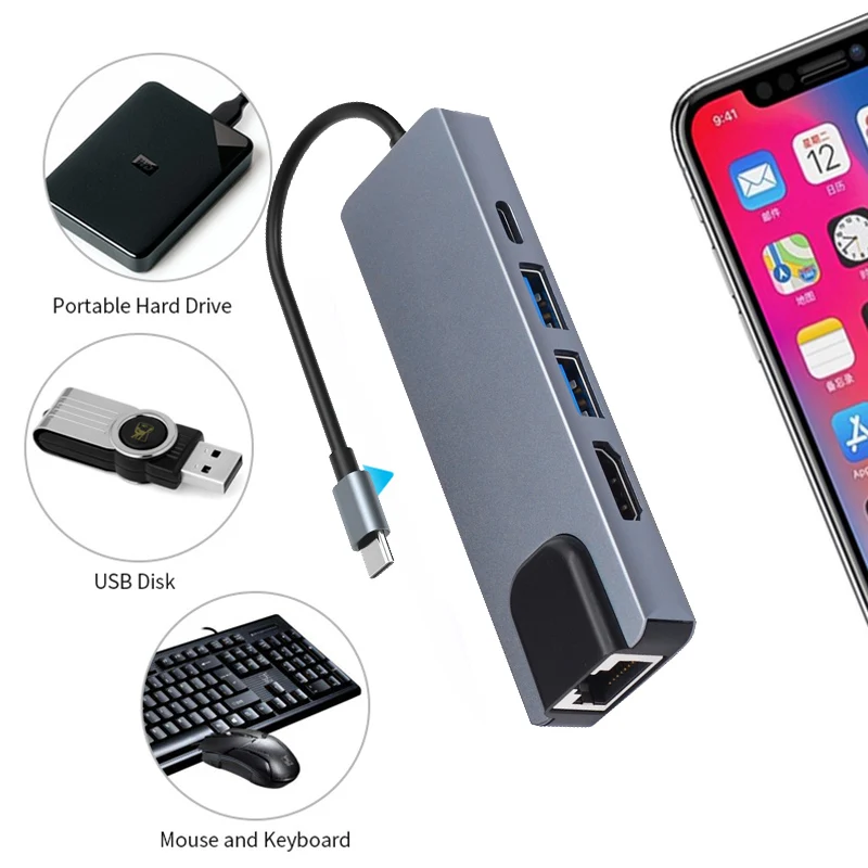 Проводной USB C концентратор с блоком питания Type c зарядным портом Plug and play