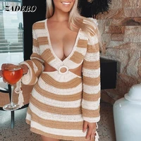 sexy knitted dress long sleeve cut out backless lace up v neck a line mini sweater dress women fashion casual robe beach