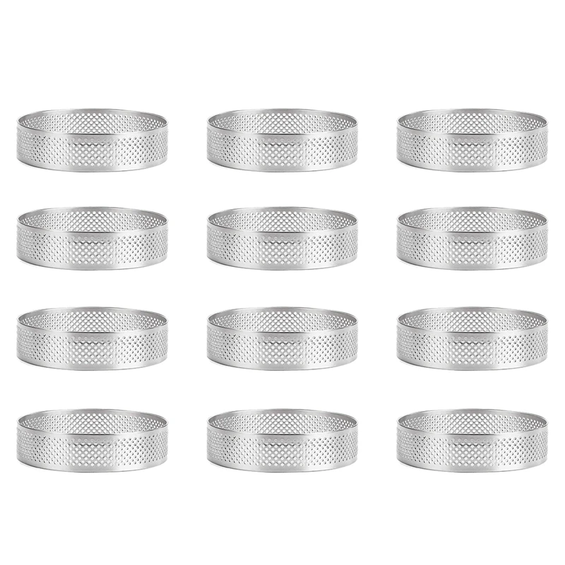 

12 Pack Stainless Steel Tart Rings 3 In,Perforated Cake Mousse Ring,Cake Ring Mold,Round Cake Baking Tools