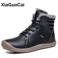 men ankle boots winter warm plush fur snow boot big size pu leather high quality male shoes high top antiskid fashion british