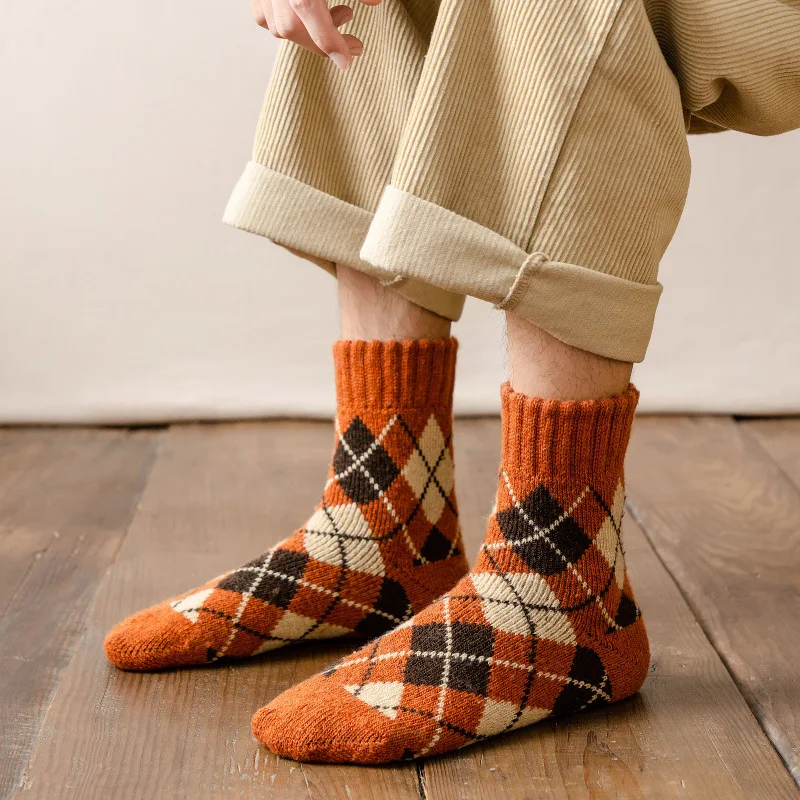 Thick Men's Winter Thickened Warm Women Crew Socks Winter 5 PAIRS Wool Socks Diamond Lattice Female Cashmere Stockings Winter