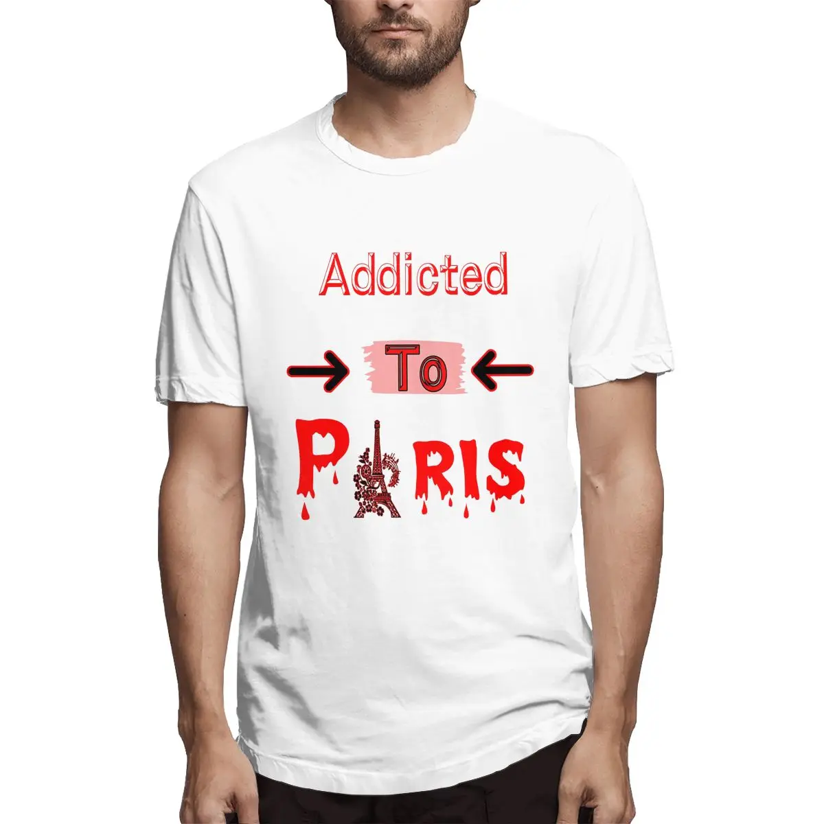 

Addicted To Paris Men's Funny Tees Short Sleeve Round Neck T-Shirt Cotton Unique Clothing