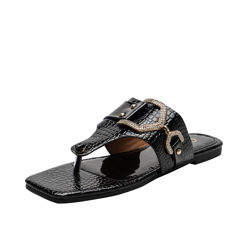 

Summer Sandals New Flat Ladies Casual Designer Fashion Open Toe Slippers Stone Pattern Women Shoes Sandals Women 2021 Large Size