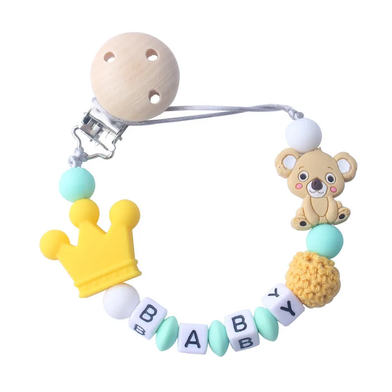 

Free Personalized Name Handmade Pacifier Clips Holder Chain Silicone Pacifier Chains Koala Beads Baby Teether Teething Chain