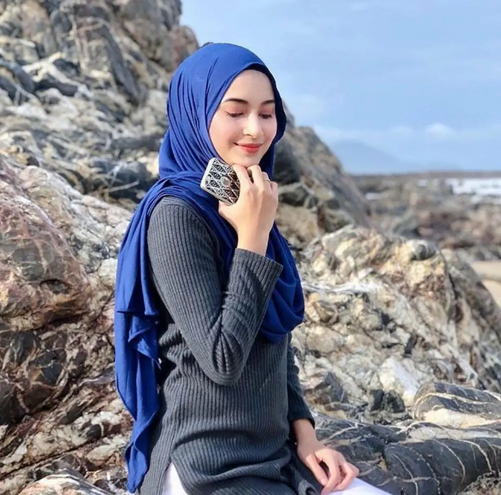 Мусульманский Хиджаб Джерси шарф 180*85 см мягкая однотонная шаль платок для головы