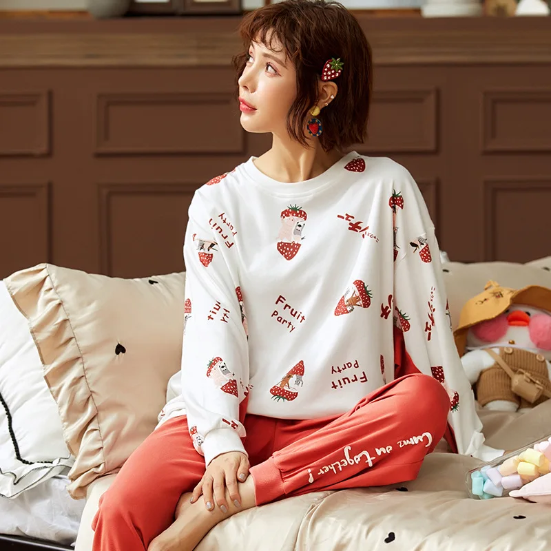 

Pajamas Set For Women Cotton Plaid Comfortable Home Clothes Loose 2pcs Nightwear Cute Print Homewear Summer Lounge Sleepwear