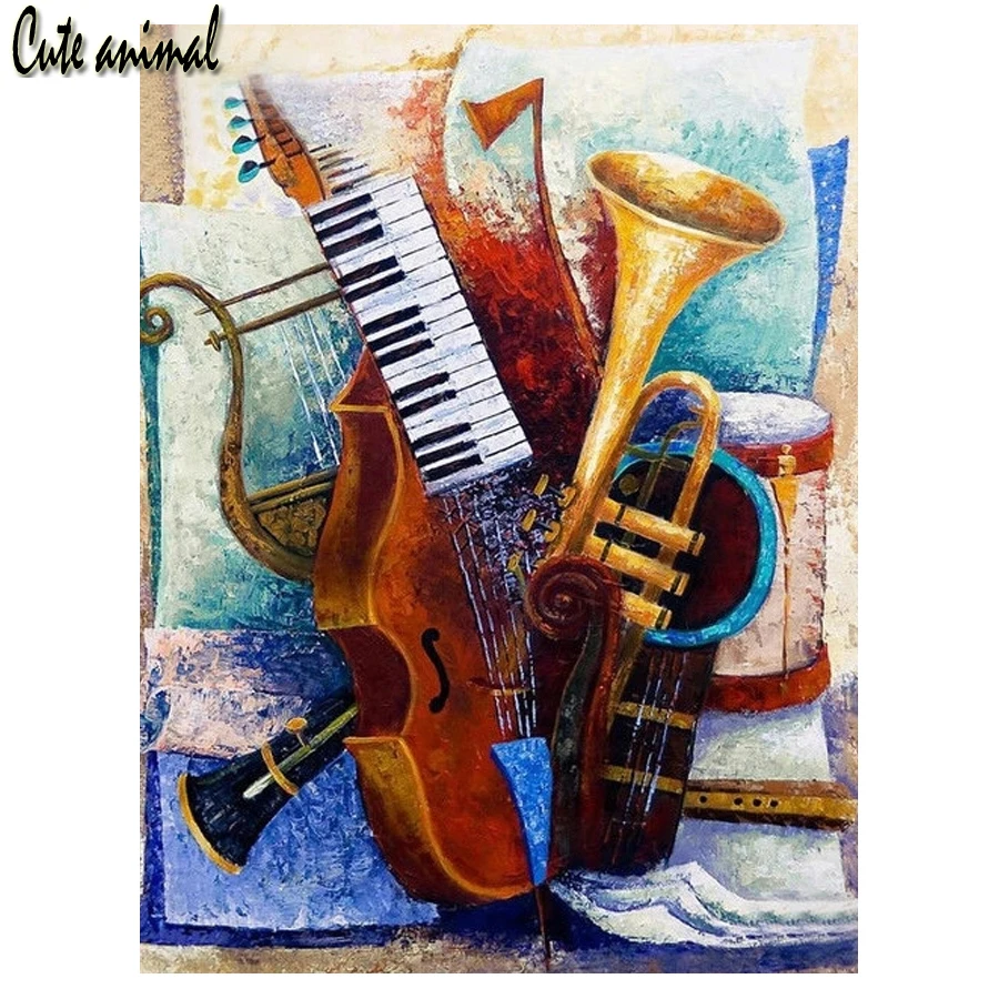 

DIY алмазная живопись, музыкальный инструмент, полностью квадратная дрель, Алмазная мозаика, картина из страз, домашний декор, алмазная вышив...