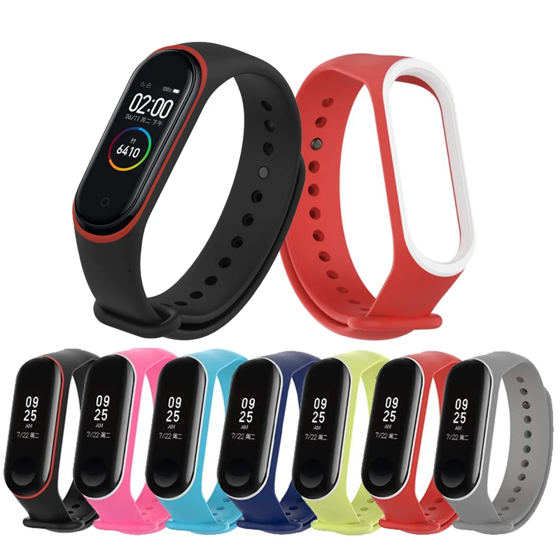 100 шт./упак. красочный браслет Mi Band 3 4 ремешок Спортивные Mi Band 3 ремешок силиконовый для Mi Band 4 браслет аксессуары