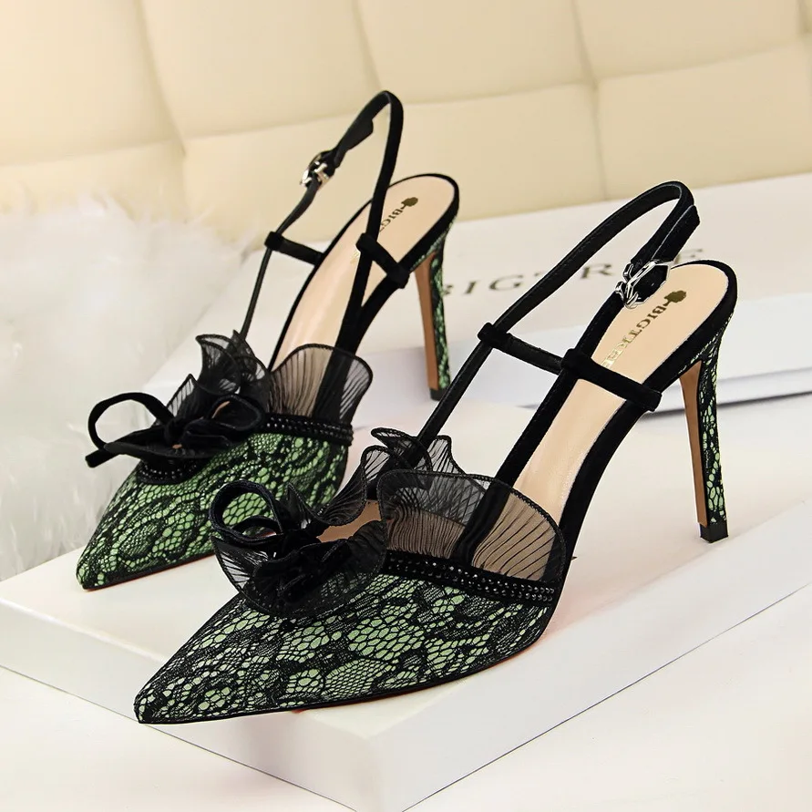 

high heeled shoes fashion sexy banquet show thin women's shoes thin heeled high heeled diamond lace hollow sandals