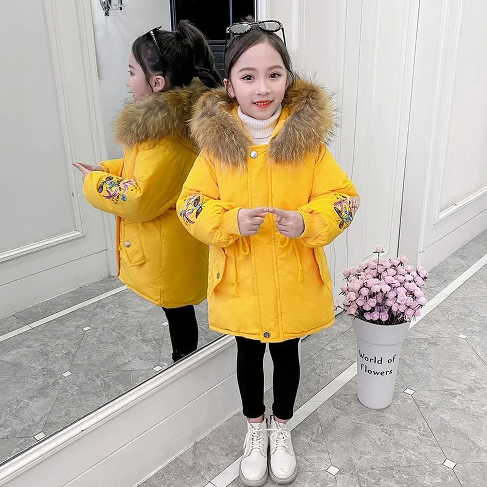 

New Girls Embroidered Cotton Coat 2021 Winter Girl Warm Clothing Children's Thickened Hand-stuffed Cotton Padded Jacket
