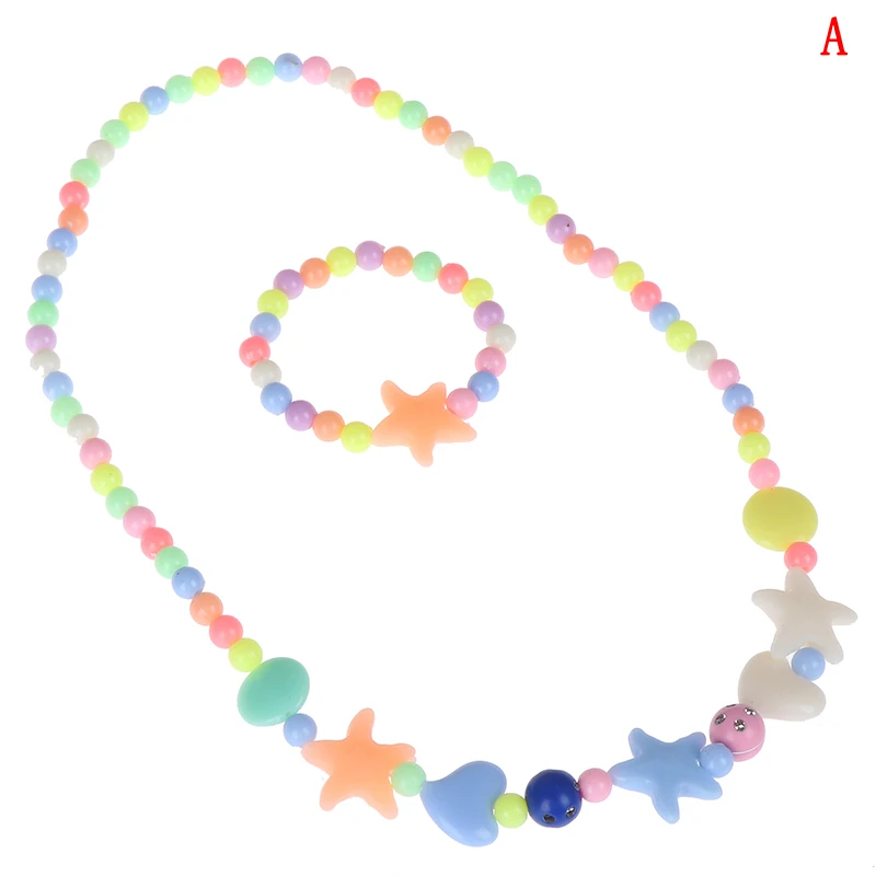 Juego de collar de cuentas para ni&ntilde;os, colorido, hecho a mano, 1 Juego-0