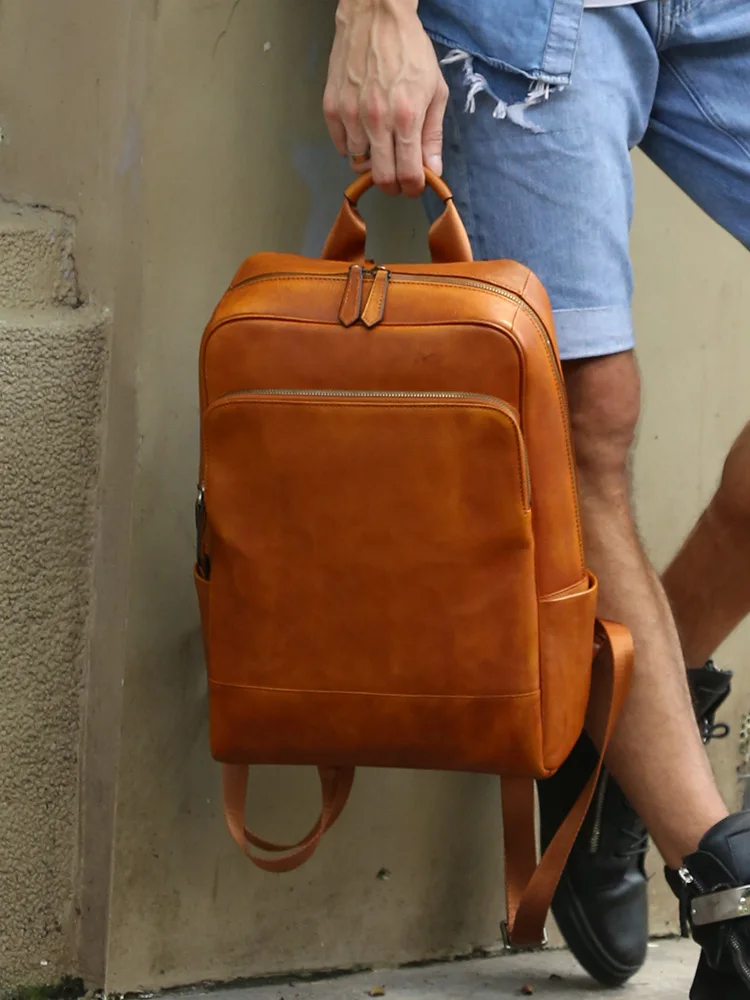 Мужской рюкзак из натуральной кожи в стиле ретро Повседневная деловая сумка на