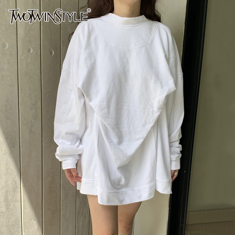 TWOTWINSTYLE Повседневная Женская толстовка с рюшами круглым вырезом и длинным