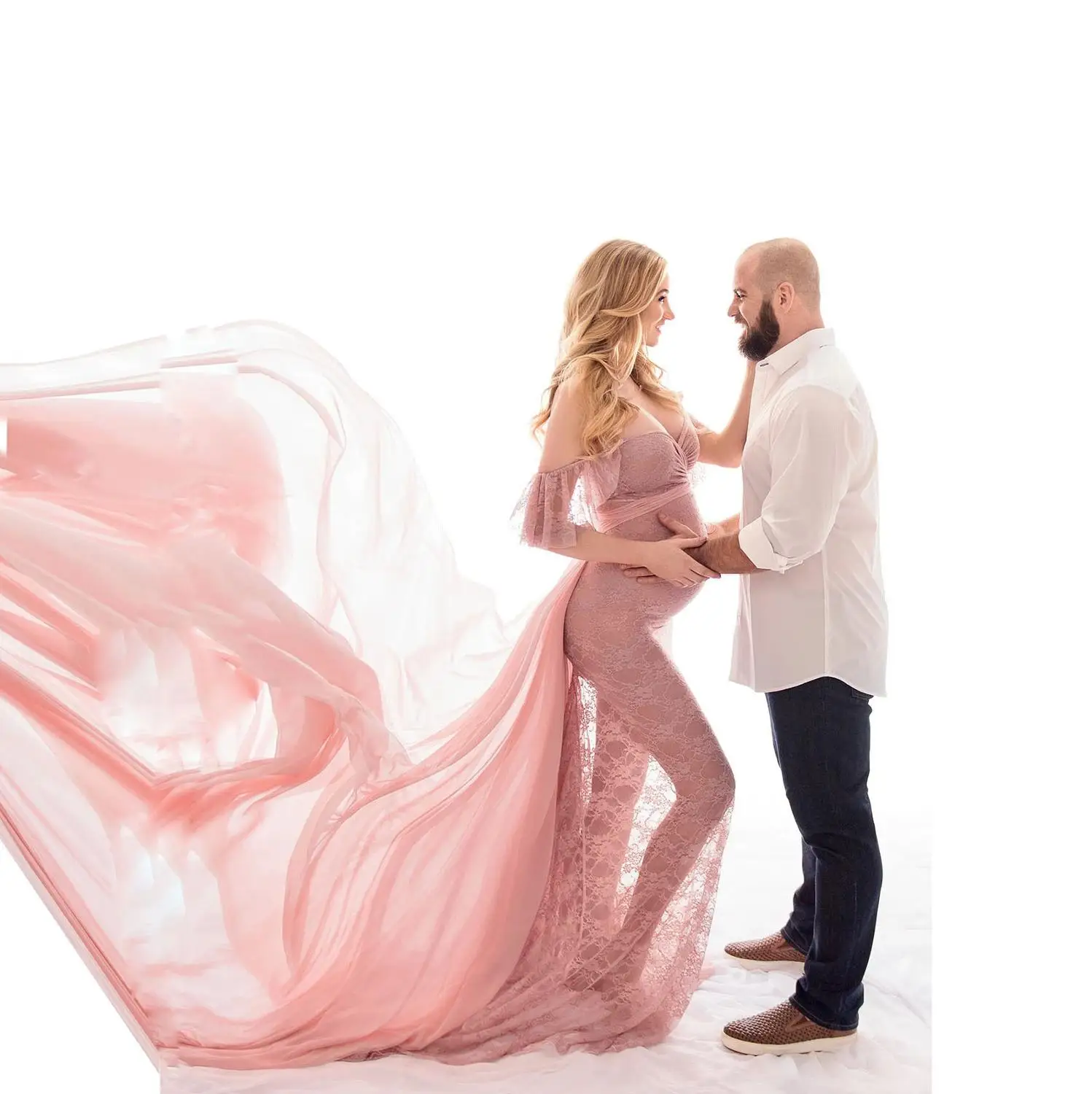 

Cotton Long Maternity Photography Props Pregnancy Dress Chiffon For Photo Shooting Off Shoulder For Women Maxi Maternity Gown