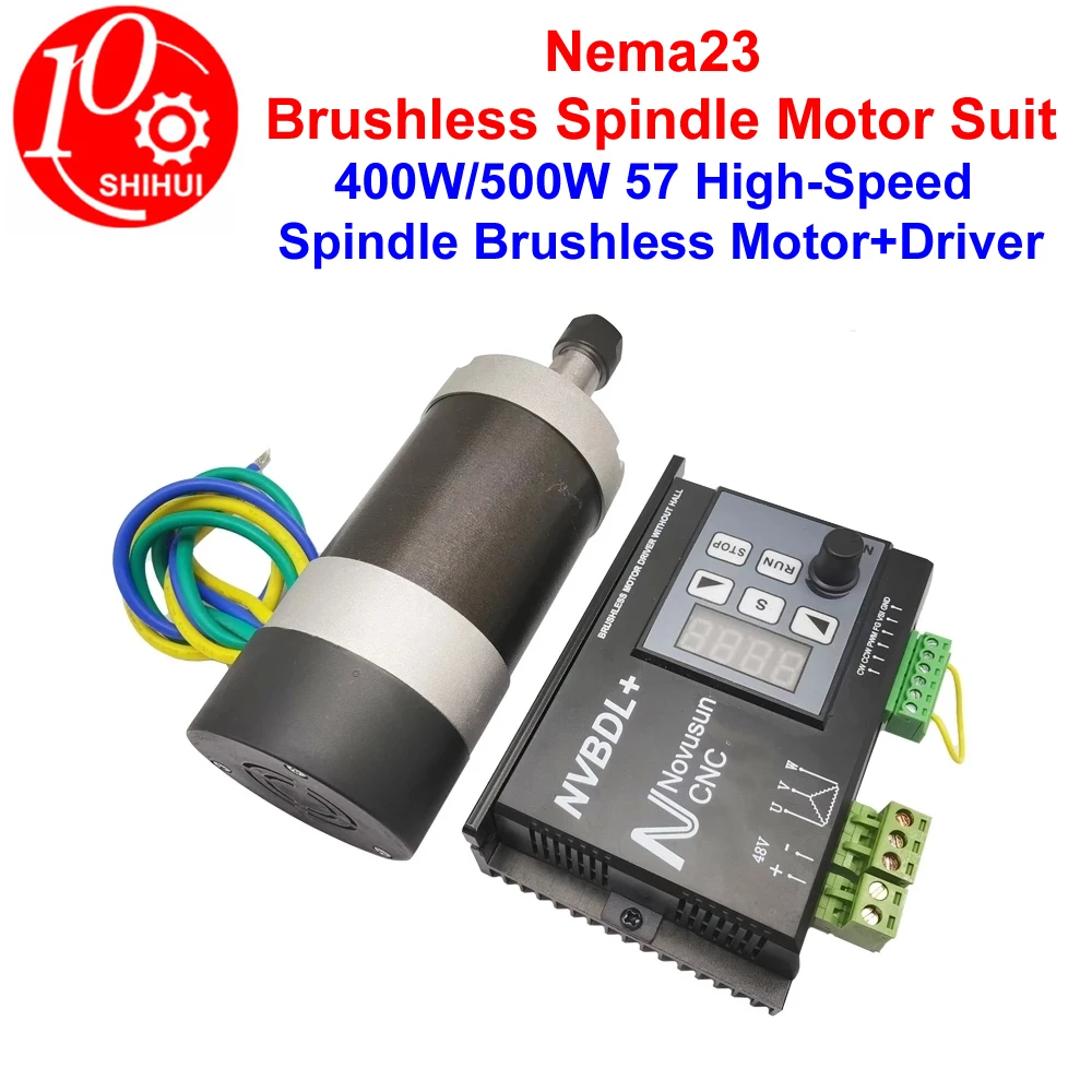 

57 High Speed Brushless Spindle Motor Suit NEMA23 Brushless Motor And Driver Sets Rated 400W/500W No Load 12000RPM For CNC Kit