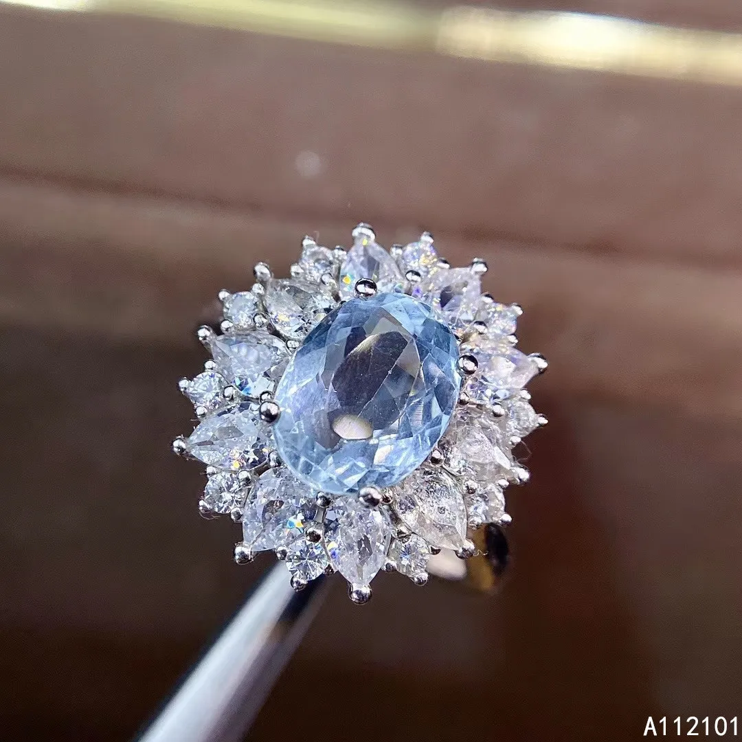 

KJJEAXCMY fine jewelry S925 sterling silver inlaid natural Aquamarine new girl luxury ring support test Chinese style