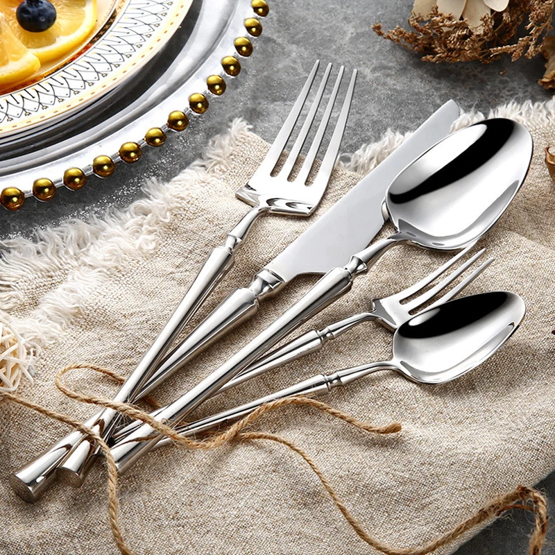 24 unids/lote comida coreana cuberteria portatil 304 cuchillo de mesa acero inoxident S poon tenedor juego vajilla oro|Столовые