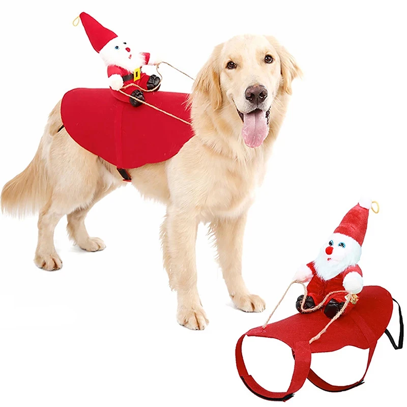 

Собака, верх с Санта-Клаусом для езды на олене, Рождественская одежда для домашних животных, костюмы для маленьких и больших собак, наряд, по...