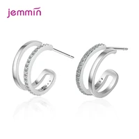 genuine 925 sterling stud earrings clear cubic zirconia simple earrings trendy wedding party jewelry gift