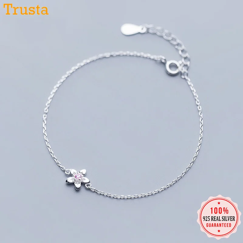 Trustdavis 925 пробы серебряный милый сладкий ослепительный Розовый CZ цветок браслет для женщин девочек свадьба подарок на день Святого Валентина DT17