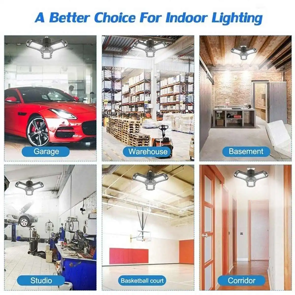 

LED Garage Light 360 Degrees USB Rechargable Ceiling Light 3/4 Leaves Solar Power Industrial LED Garage Lamp for Home Warehouse