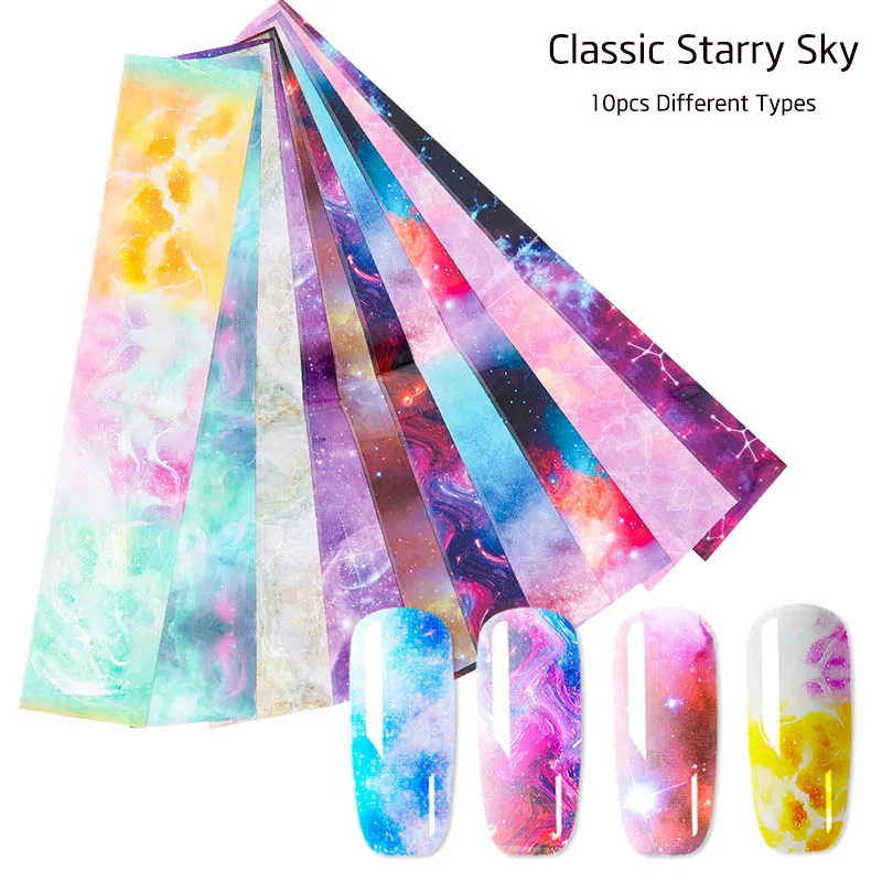 Classic Starry Sky 10 шт смешанные цветы наклейки для дизайна ногтей s голографическая звездное небо клейкая оберточная бумага переводная наклейка DIY стикер для ногтей - Цвет: Classic Starry Sky
