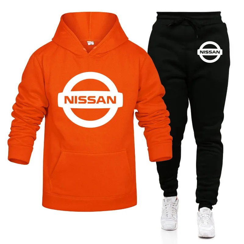 

2021 New Fleece Solid color Men sweatshirt Hoodie Nissan car logo Print high quality Men sweatshirt sports pants set