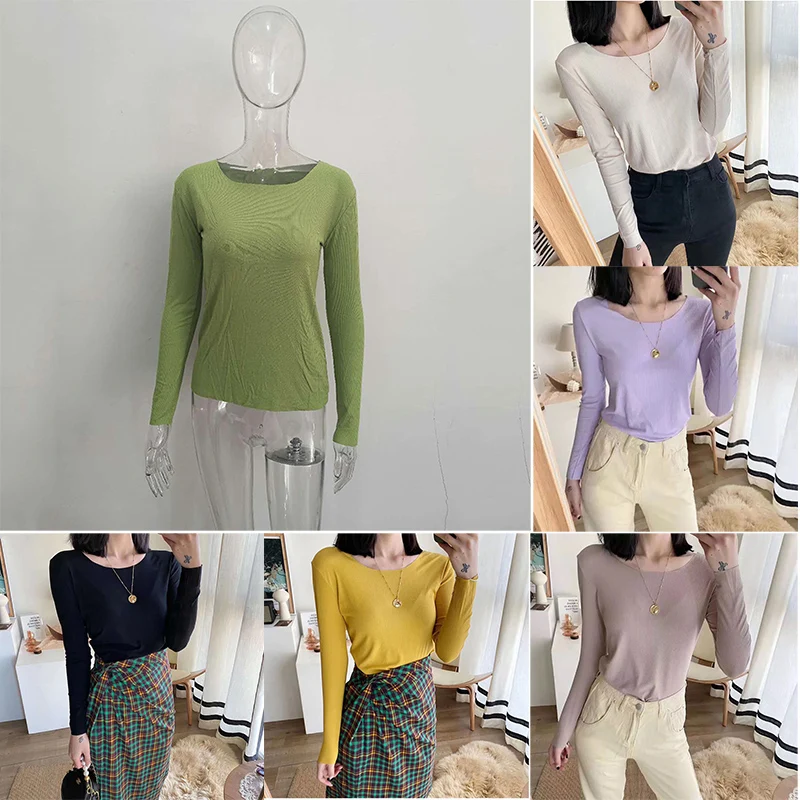 Женская хлопковая футболка однотонная эластичная повседневная с длинным