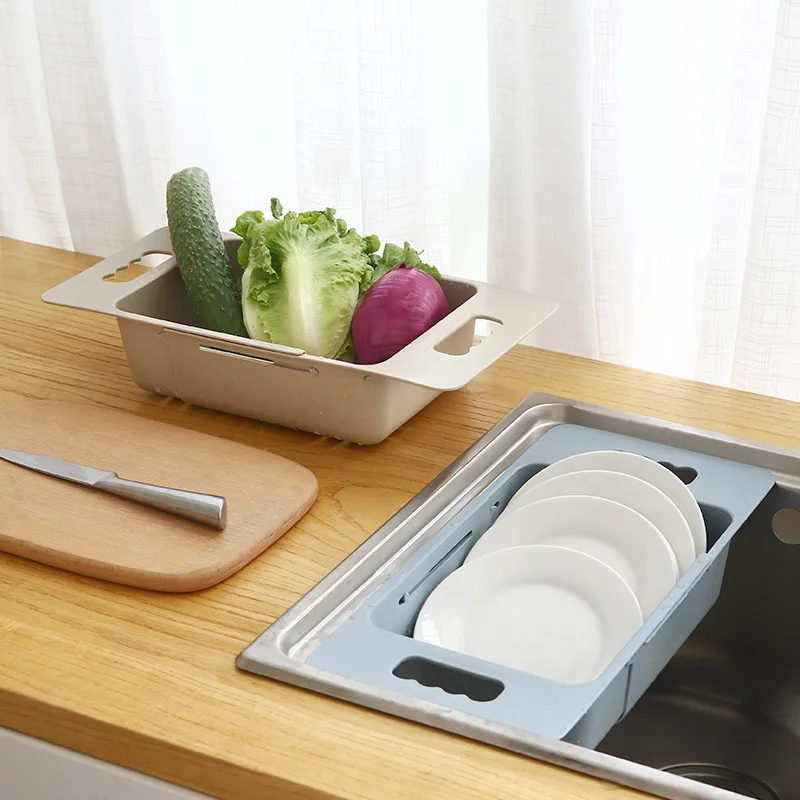 

Adjustable Dish Drainer Sink Drain Basket Washing Vegetable Fruit Plastic Drying Rack Kitchen Accessories Organizer