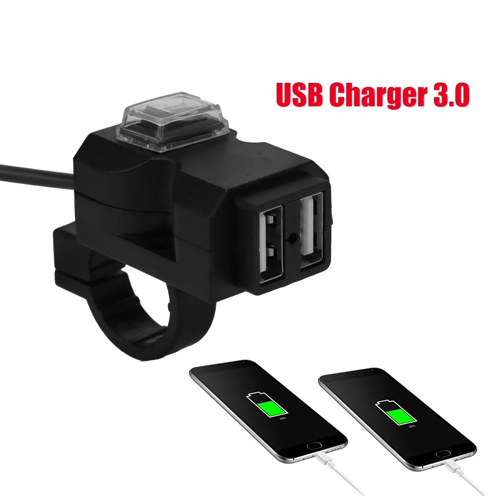 12V USB Motorcycle Chargers 3.0 Power Adapter Socket Waterproof Dual Ports Dirt Pit Bike Motorbike Accessories Motor Universal