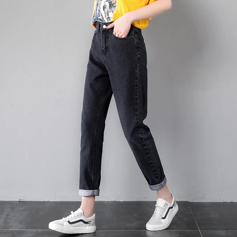 Женские джинсы бойфренды размера плюс мягкие повседневные Черные Новое